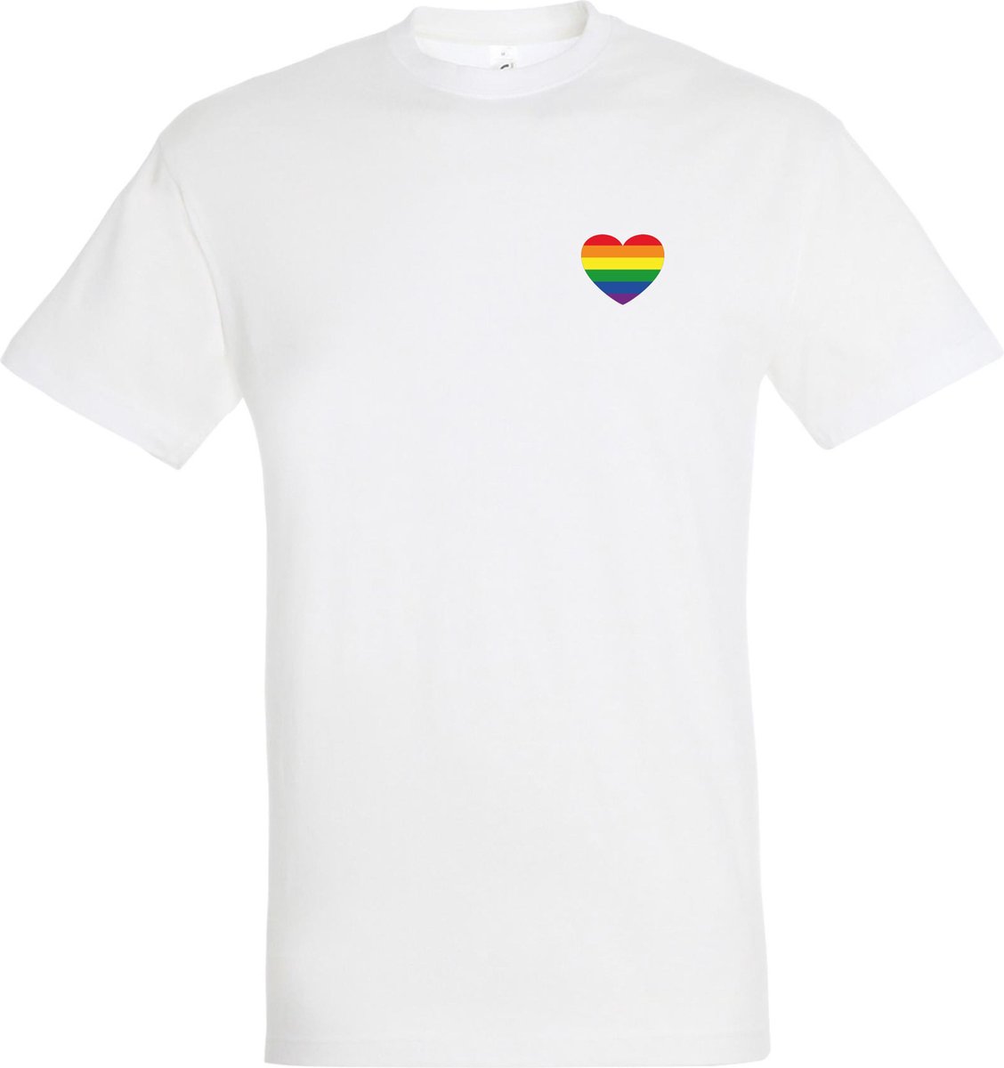 T-shirt Regenboog hartje | Regenboog vlag | Gay pride kleding | Pride shirt | Wit | maat S